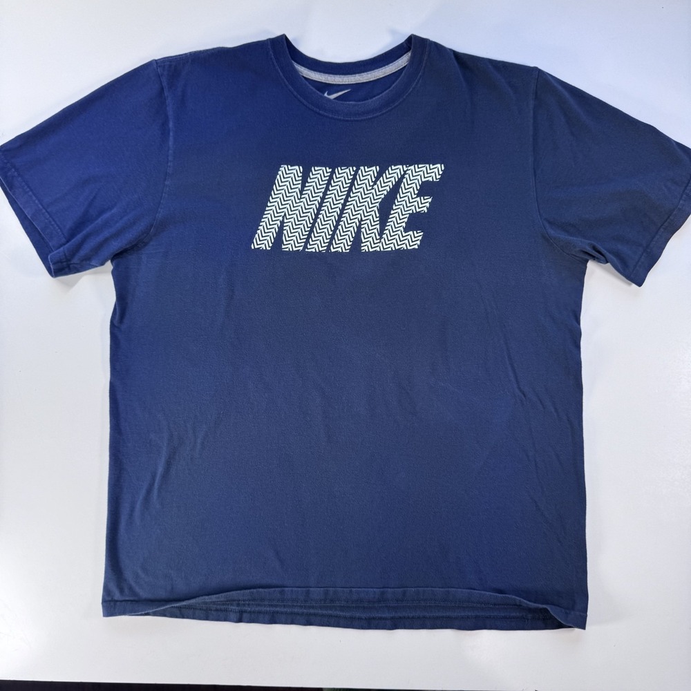 NIKE Spellout Logo Short Sleeve T-Shirt Mens XL Regular Fit Blue Crew Neck